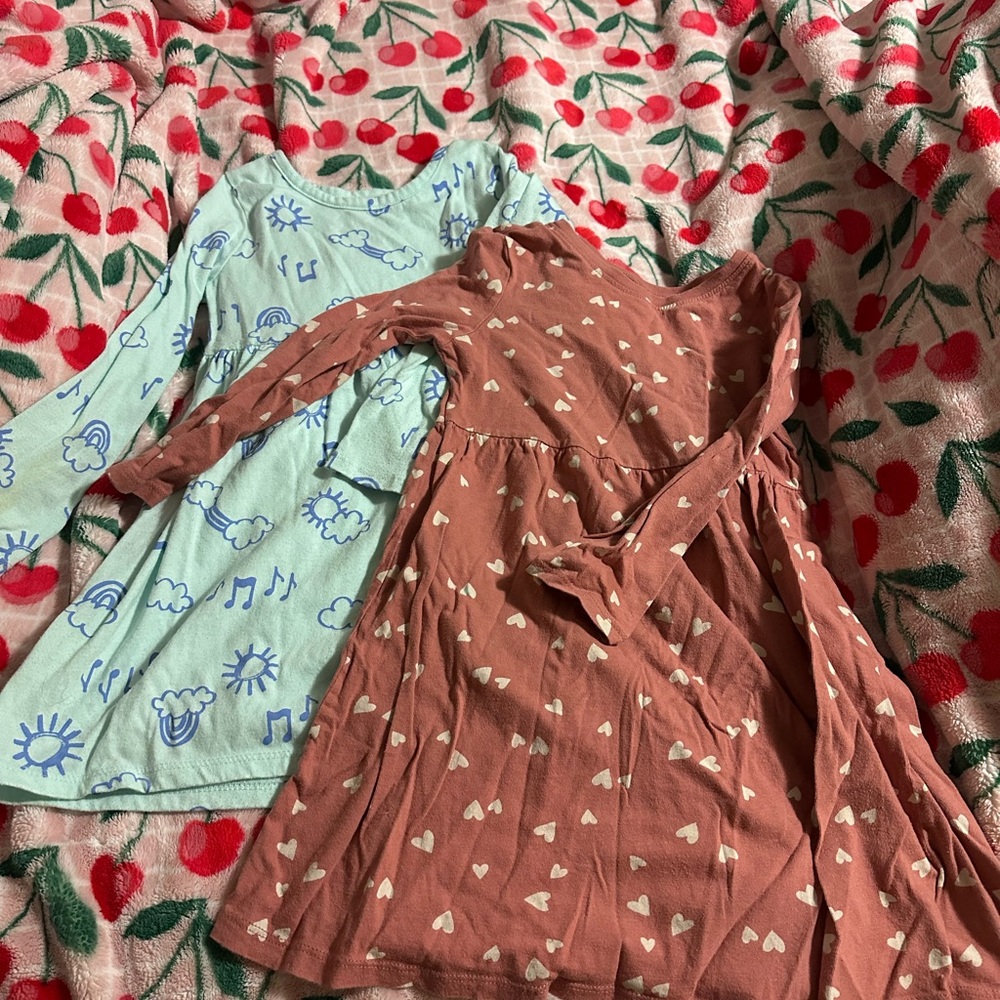 Set of Two Long Sleeve Dresses with Heart and Cloud Patterns